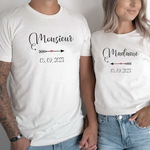 Personalized T-shirt duo couple EVJF annone wedding future bride future groom, EVJF gifts, personalized wedding date gift image 1