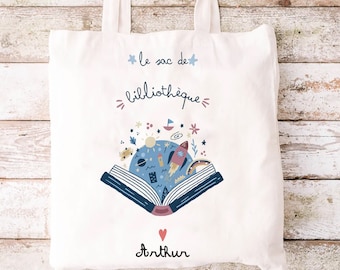 tote bag personnalisé pour bibliothèque Livres Maternelle, sac à doudou, affaires d'école ou sport 100% coton