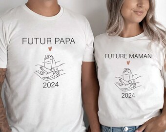 Annonce de Grossesse T-shirt Couple Personnalisé Future Maman Futur papa annonce bébé tshirt duo couple personnalisé annonce mamie papi