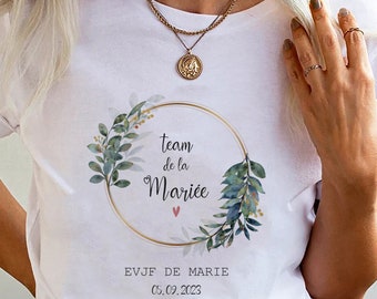 T-shirt  personnalisé EVJF team de la mariée couronne de fleur Future Mariée témoin cadeau mariage  demoiselle d'honneur en coton