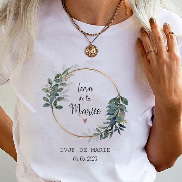 T-shirt  personnalisé EVJF team de la mariée couronne de fleur Future Mariée témoin cadeau mariage  demoiselle d'honneur en coton