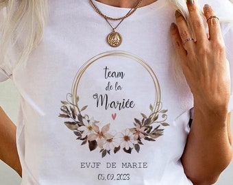 Tee Shirt EVJF personnalisé Couronne de fleurs Future Mariée témoin cadeau mariage demoiselle d'honneur en coton