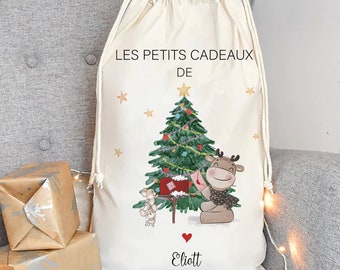 Hotte de Noël personnalisée prénom , Grand sac de Noël personnalisé emballage cadeau de noël taille M-L- XL gros volume