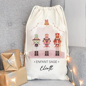 Hotte de Noël personnalisée prénom casse noisette , Grand sac de Noël personnalisé emballage cadeau de noël taille M-L XL gros volume image 1