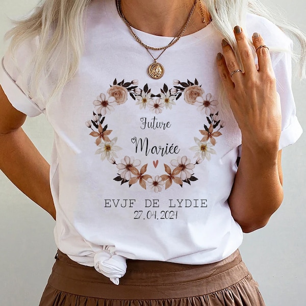 T-shirt personnalisé EVJF team de la mariée couronne de fleur Future Mariée témoin cadeau mariage demoiselle d'honneur en coton sac mariage