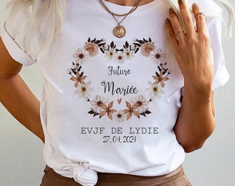 T-shirt personnalisé EVJF team de la mariée couronne de fleur Future Mariée témoin cadeau mariage demoiselle d'honneur en coton sac mariage