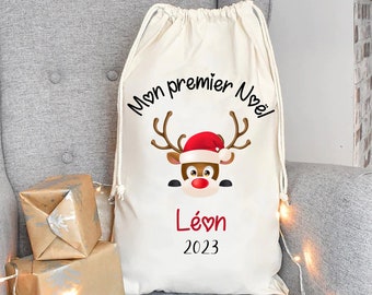 hotte de noel personnalisé prénom rennes du père Noel mon premier noel coeur Grand sac de Noël emballage cadeau de noel