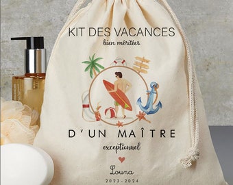 kit de survie personnalisé maître pochon cadeau maitre cadeau fin d'année scolaire super maitre sac plage vacance super maitre en vacances