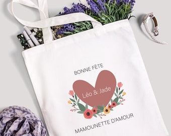 tote bag personnalisé couronne de fleur maman  bonne fête mamounette cadeau personnalisé fête des mères cadeau maman anniversaire maman