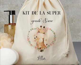 pochon personnalisé kit de la super grande soeur kit de survie pochon sac en coton personnalisé cadeau de naissance Super grande soeur