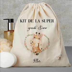 pochon personnalisé kit de la super grande soeur kit de survie pochon sac en coton personnalisé cadeau de naissance Super grande soeur image 1