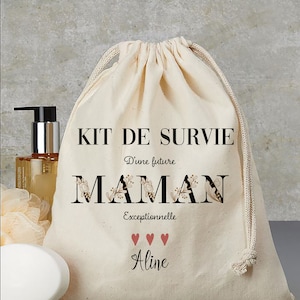 kit de survie future maman pochon sac beige en coton canvas personnalisé cadeau de naissance pour maman image 1