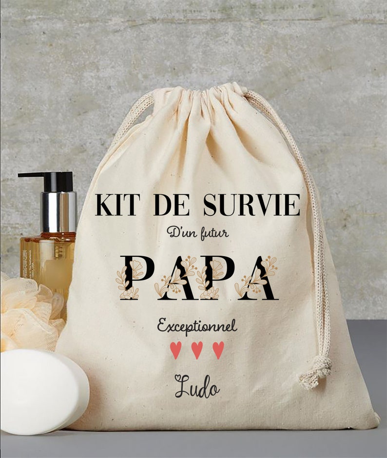 kit de survie future maman pochon sac beige en coton canvas personnalisé cadeau de naissance pour maman image 2