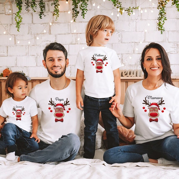 tee shirt noël famille, t-shirt renne de Noël, tenue Noël personnalisée, t-shirt famille assorti