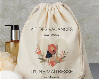 kit de survie personnalisé maîtresse pochon cadeau maitresse cadeau nounou cadeau atsem super maitresse sac plage vacance super maitresse