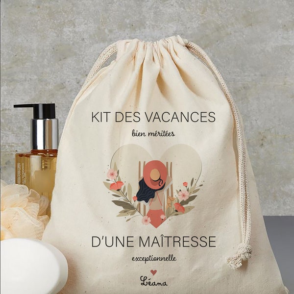 kit de survie personnalisé maîtresse pochon cadeau maitresse cadeau nounou cadeau atsem super maitresse sac plage vacance super maitresse