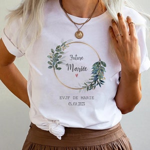 T-shirt personnalisé EVJF team de la mariée couronne de fleur Future Mariée témoin cadeau mariage demoiselle d'honneur en coton image 2