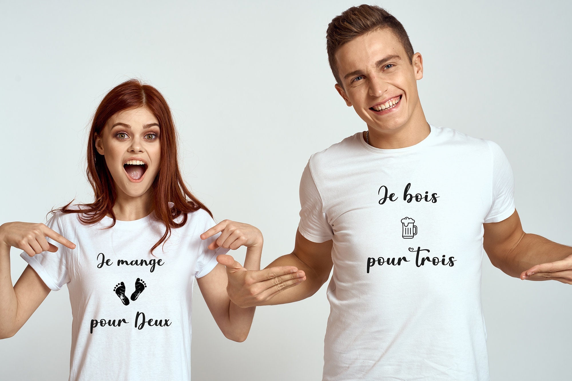 Discover Annonce Grossesse Couple Je Bois Pour 3 Je Mange Pour 2 Futur Papa Future Maman T-Shirts Familiaux Assortis