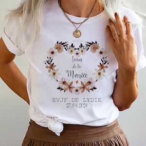 T-shirt personnalisé EVJF team de la mariée couronne de fleur Future Mariée témoin cadeau mariage demoiselle d'honneur en coton sac mariage image 2