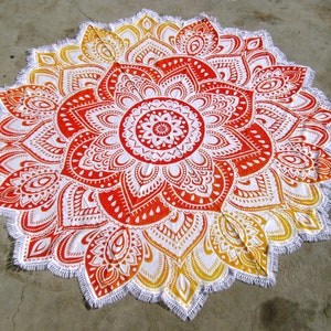 New Arrival ! Lotus Flower Mandala Flower Cutting Tapestry Indian Yoga Mat Beach Throw Roundie Table Cover Round Hippie Mandala Round Tassel