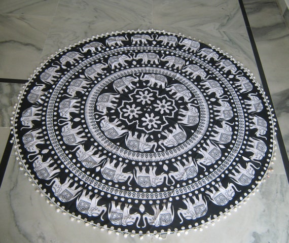 Tapiz Redondo De Algodón - Diseño Mandala Indio, 127 Cm, Hecho A Mano, Para Pared, Playa, Yoga O Decoración