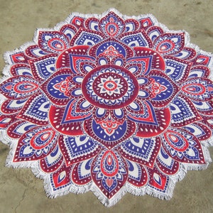 New Arrival ! Lotus Flower Mandala Flower Cutting Tapestry Indian Yoga Mat Beach Throw Roundie Table Cover Round Hippie Mandala Round Tassel
