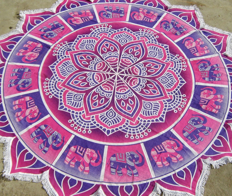 Handmade Hippie Mandala Round Tapestry – 72 Inch Cotton – Beach Throw Yoga Mat