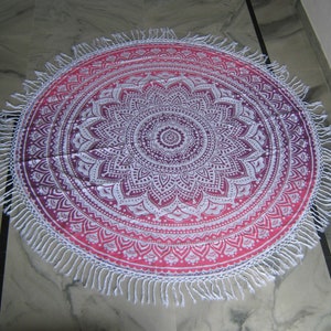 Bohemian Mandala Round Tapestry Indian Yoga Mat Beach Throw Roundie Table Cover Pink Ombre Tassel Round Hippie Mandala Round