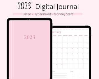 Pink 2023 Digital Journal | Hyperlinked | Goodnotes| Notability | Daily, Weekly & Monthly Planner