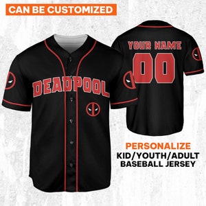 Personalize Deadpool Black Red, Custom Name Superhero Sport Jersey Birthday Gift, Hero Characters Jersey, Comic Movie Shirt