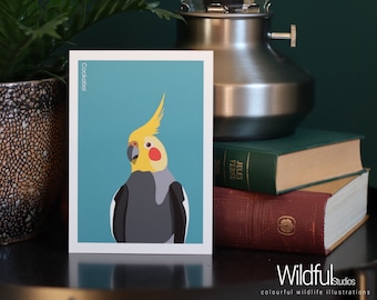 Cockatiel Art Print Three Sizes | A4, A5, A6, digital art, parrot, bird, tropical, colorful, wall decoration, illustration | WildfulStudios