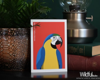 Blue and Yellow Macaw art print in three sizes| A4, A5, A6, postcard, digital art, nature, parrot, bird, tropical, colorful, illustration