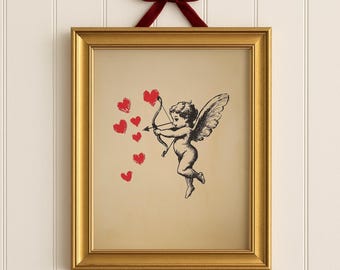 Vintage Cupid Sketch Wall Art Printable, Romantic Valentines Day Cherub Illustration, Antique Love Print, Neutral Minimalist Decor