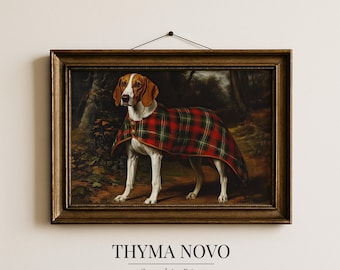 Foxhound Hunting Moody Dog Portrait, Timeless Animal Art, Vintage Style Print, Ralph Lauren Tartan, Sporting Dog Art, Luxury printable art