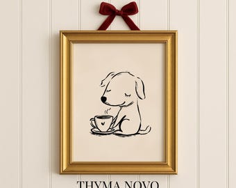 Minimal Dog Art, Coffee Art Print, Funny Dog Lover Gift, Cafe Decor Print, Minimalist Nursery Decor, Kitchen Shelf Art, Coffee Printable