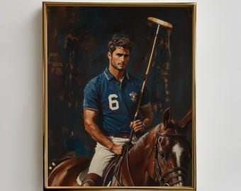 Arte de polo vintage, arte ecuestre de Ralph Lauren, arte de dinero antiguo, regalo para amantes de los caballos, descarga de arte de caballos, regalos para jugadores de polo, arte deportivo inglés
