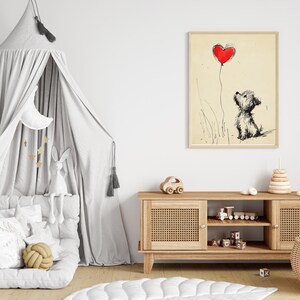 Yorkshire Terrier Heart Balloon Sketch Art, Nursery Puppy Print, Yorkie Owner Gift, 1st Anniversary, Valentine Dog Art Digital Download image 9