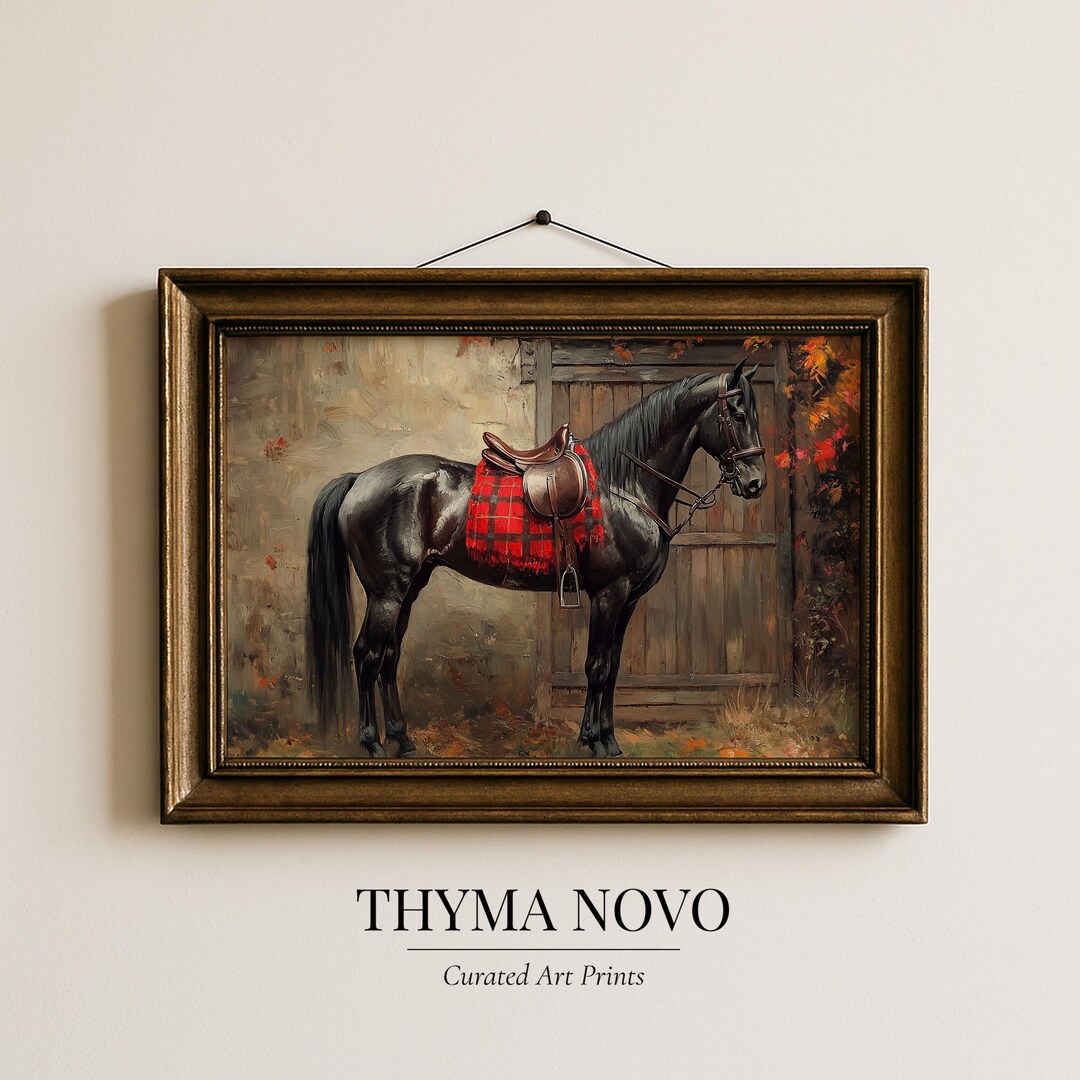 Rustic Horse Design Rustic Farmhouse Horse Portrait - Vintage Equestrian Art, Black Horse ...