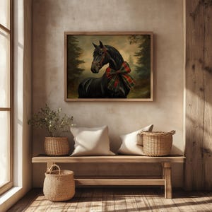 Classic black stallion wall art for equestrian-themed nursery — rich hues and a realistic feel for a timeless touch.