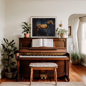 Brown horse digital print for barn decor — sophisticated vintage artwork highlighting the beauty and grace of equestrian life.