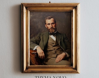 Vintage Portrait Printable - Moody 19th-Century Gentleman Art, Victorian Era Decor, Classic Male Portrait Digital Download, Earthy Tones 211
