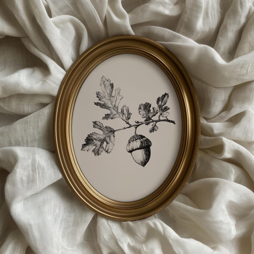Oak Arkwork Printable Vintage Botanical Oak Acorn Sketch Wall Art – Rustic ...