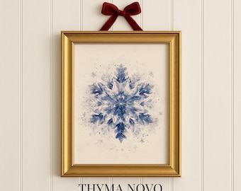Watercolor Snowflake Print – Vintage Minimalist Winter Art, Scandinavian Holiday Decor (Digital Download)