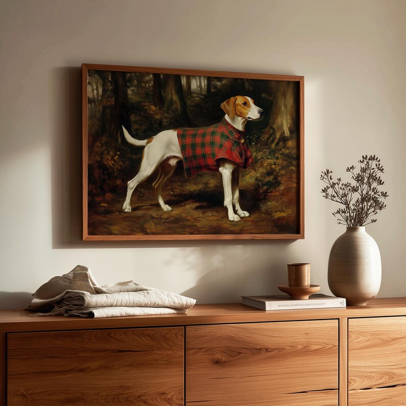 English foxhound printable wall art for foyer — rustic, vintage-style detail combined with an elegant atmosphere from 16th-century techniques.