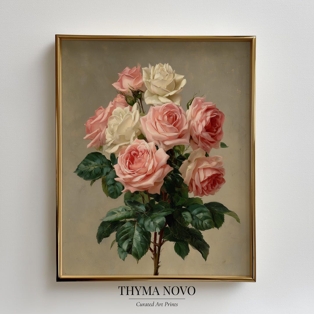Vintage Botanical Roses Print, Printable Cottagecore Floral Wall Art ...