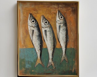 Sardine Print, Seafood art, Fish Print, Seafood Restaurant Decor, Pantry Art Print, Culinary Artwork, Foodie Gift, Sardines painting DIGITAL