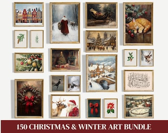 Christmas Wall Art Printable Bundle | Winter Mega Bundle with Santa and Reindeer | Nostalgic Winter Art | Joyeux Noel Xmas Decor Print