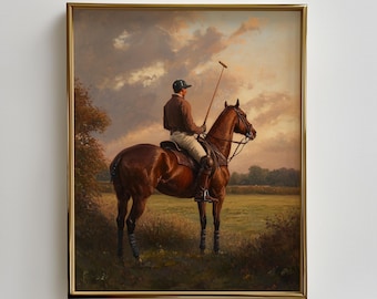 Arte de polo vintage, regalos para jugadores de polo, arte ecuestre de Ralph Lauren, arte de la vieja aristocracia, regalo para amantes de los caballos, arte deportivo, descarga de arte ecuestre