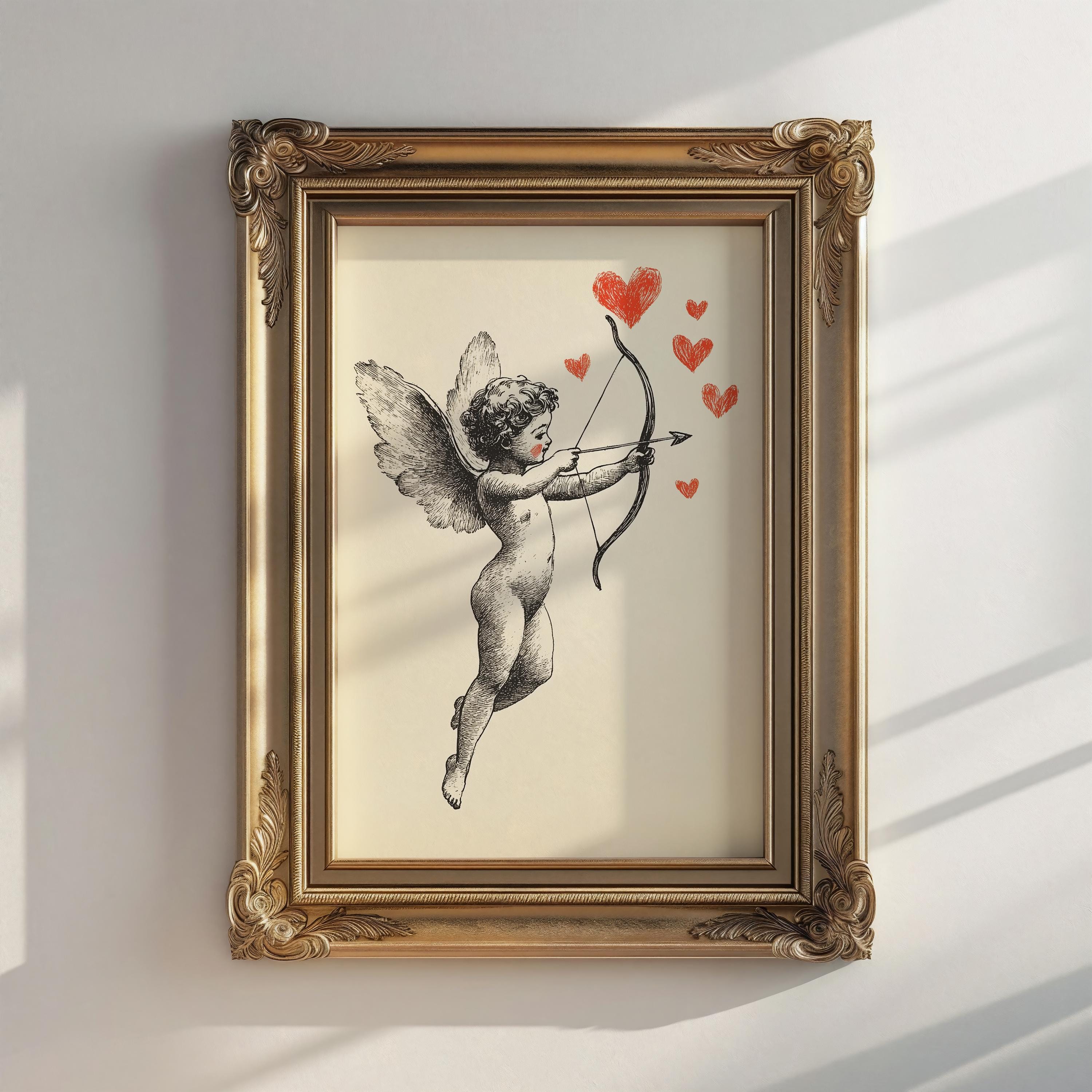 Kupid Ink Vintage Cupid Angel With Bow and Arrow - Romantic Valentine's Wall Art ...