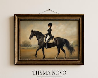 Elegant Lady Rider paardrijden muurkunst op het Engelse platteland, afdrukbaar paardendecor, Ralph Lauren-stijl paardenliefhebber geschenken